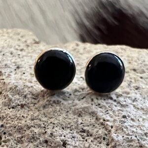 ❤️ Black Onyx Southwestern Navajo Style 925 Stud Earrings Artisan Made 6mm